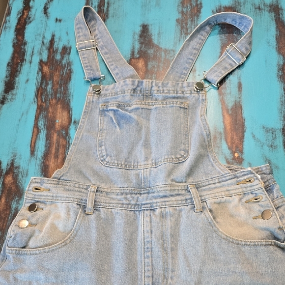 Distressed Light Blue Denim Overalls - Picture 3 of 6